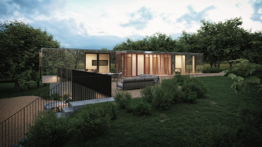 Patrick Bradley Architects Shipping Container Architecture Rural Bespoke Ireland Vernacular Lodge Bective lodge Abbey County Meath Mirror 3